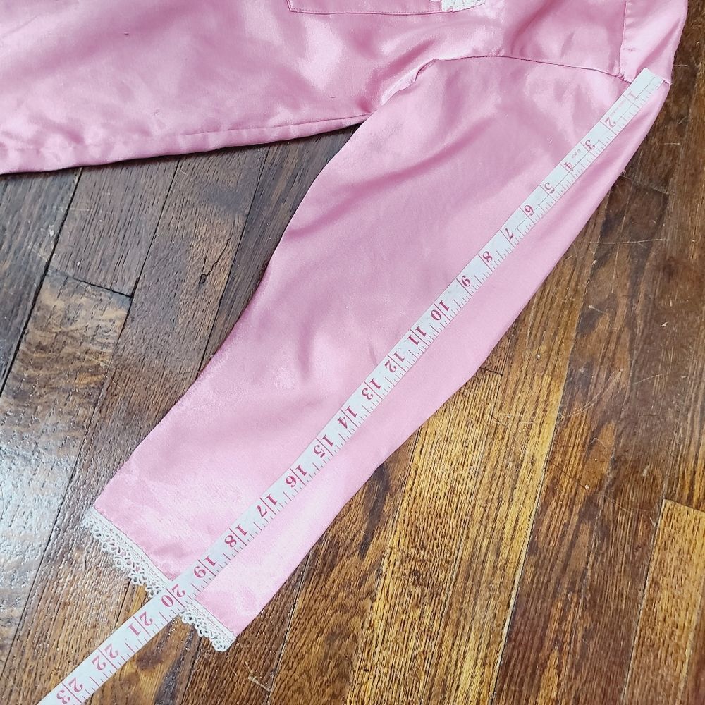 Vintage 90s Barbiecore Pink Lace Trim Sateen Pajama Top - Picture 8 of 16